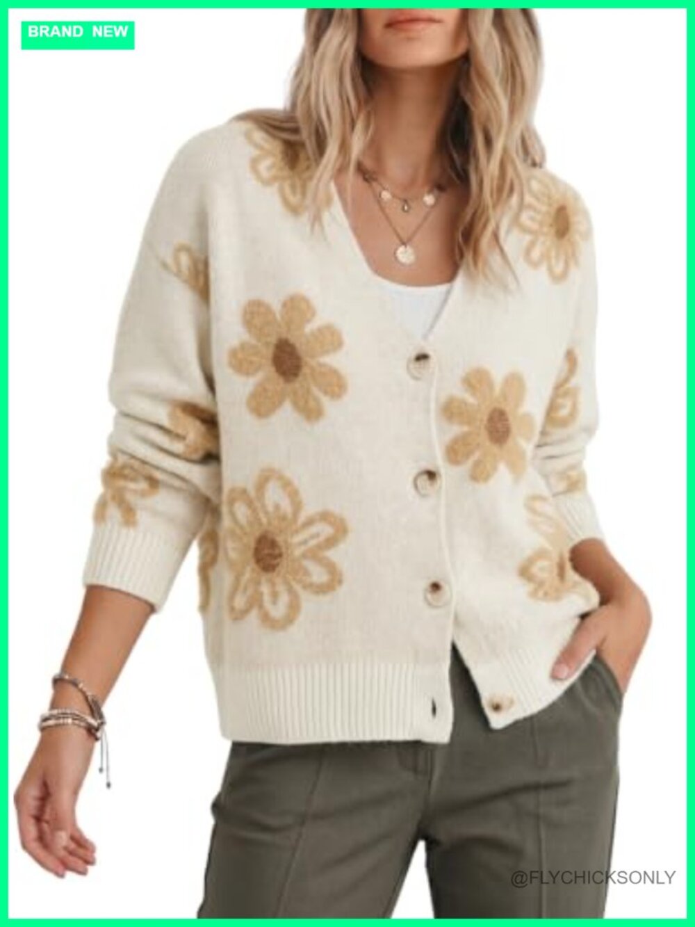 Womens Fuzzy Cardigan Sweater Floral Knit Open Front Long Sleeve Button Down